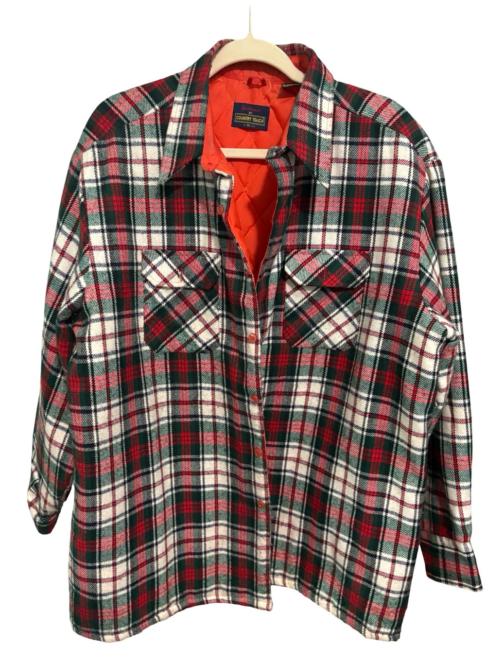Vintage Sportswear by Country Touch Red Green Plaid Quilted Lined Shirt Jacket